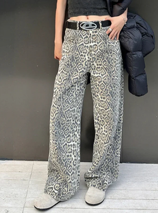 Retro Leopard High Waist Jeans