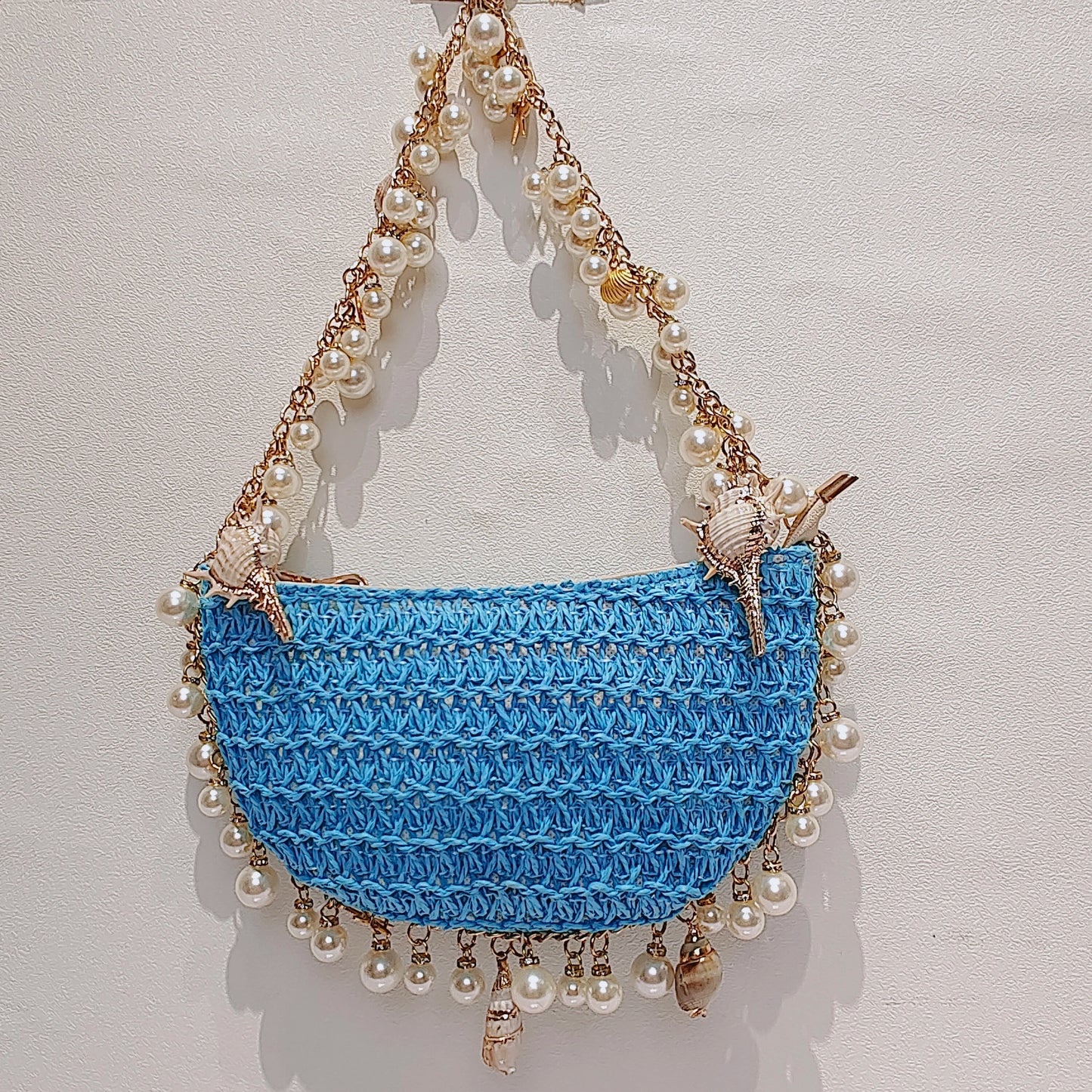 Oceanic Opulence Seagrass Pearl Bag