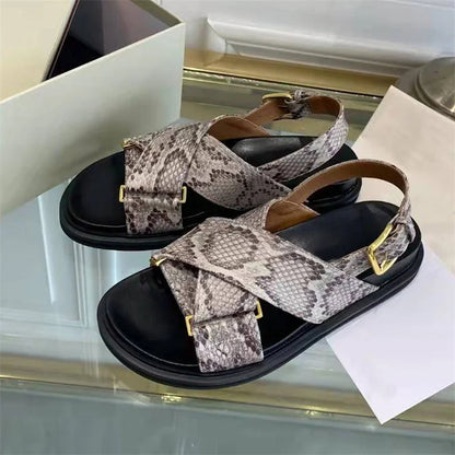 Coastal Cross-Strap Leather Sandals