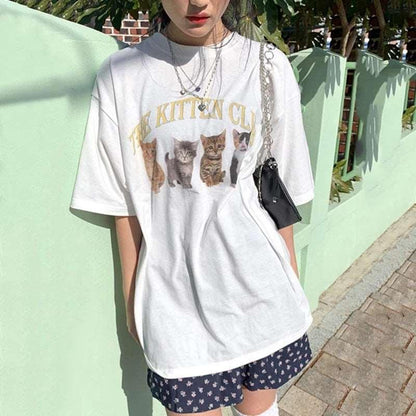 Kawaii The Kitten Club Oversized Graphic T-Shirt for Women