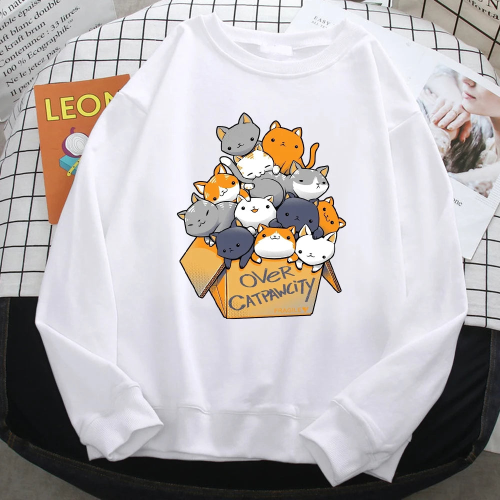 Comfortable Cat Print Sweatshirt for Women