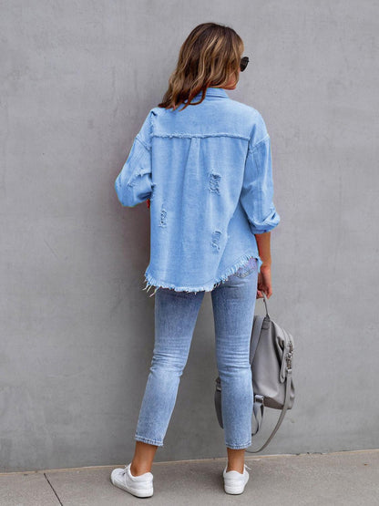 Women's Classic Distressed Chic Denim Jacket - itsshirty