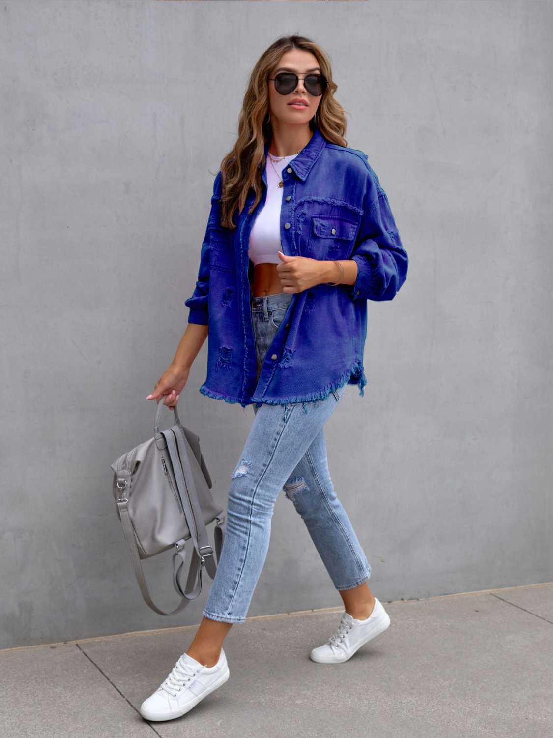 Women's Classic Distressed Chic Denim Jacket - itsshirty