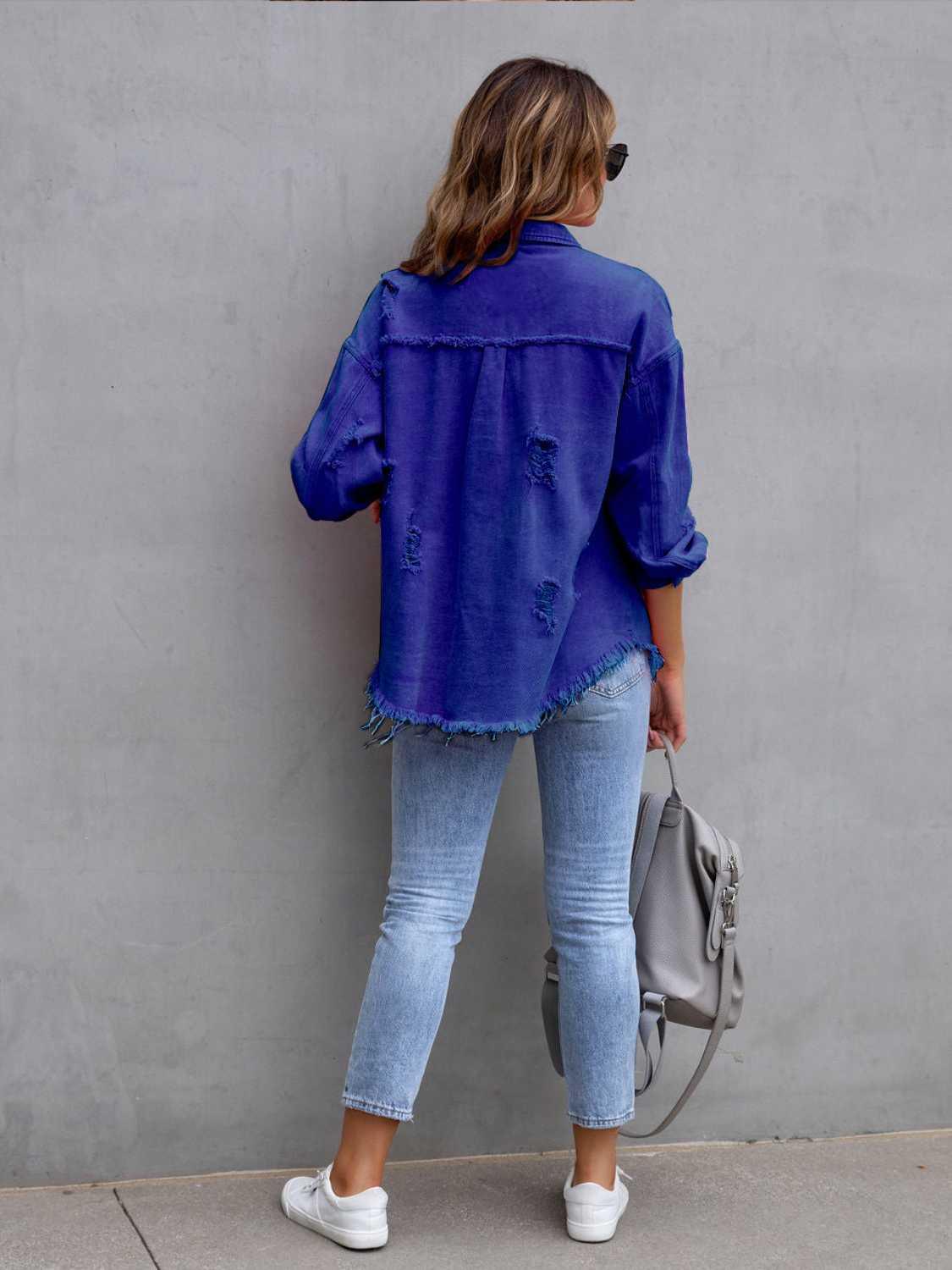 Women's Classic Distressed Chic Denim Jacket - itsshirty