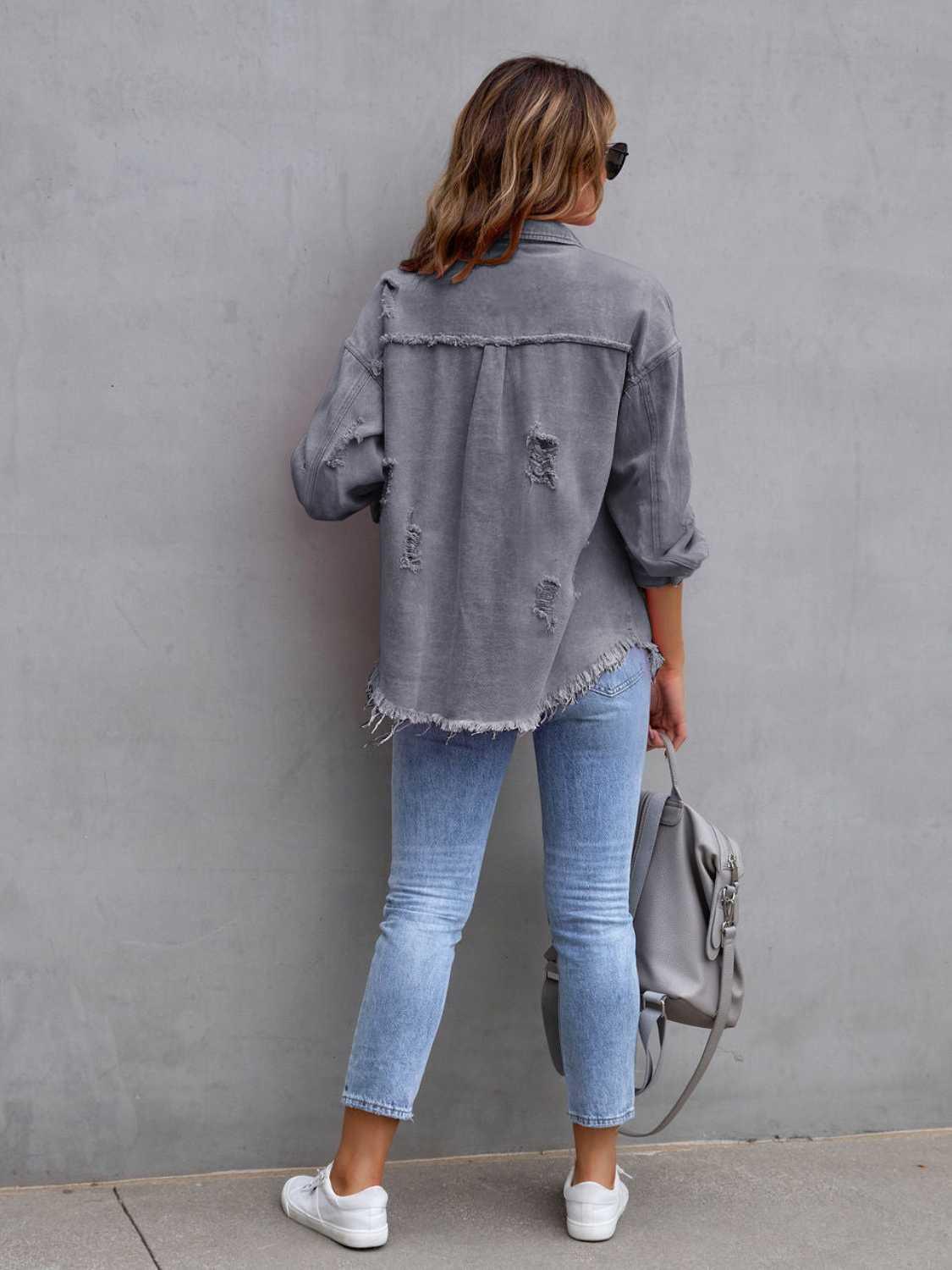 Women's Classic Distressed Chic Denim Jacket - itsshirty