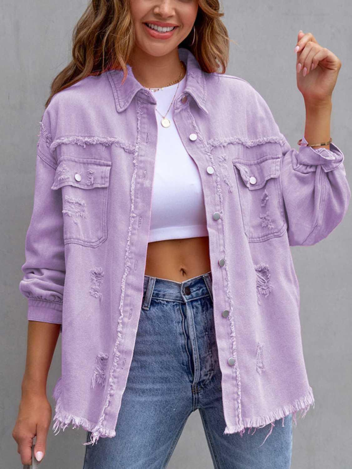 Women's Classic Distressed Chic Denim Jacket - itsshirty