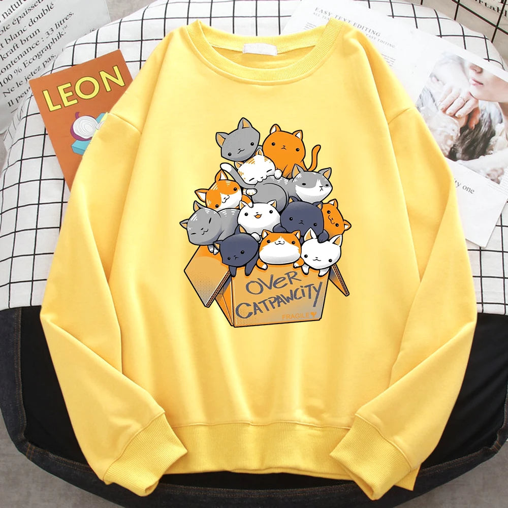 Comfortable Cat Print Sweatshirt for Women