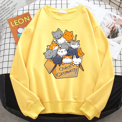 Comfortable Cat Print Sweatshirt for Women