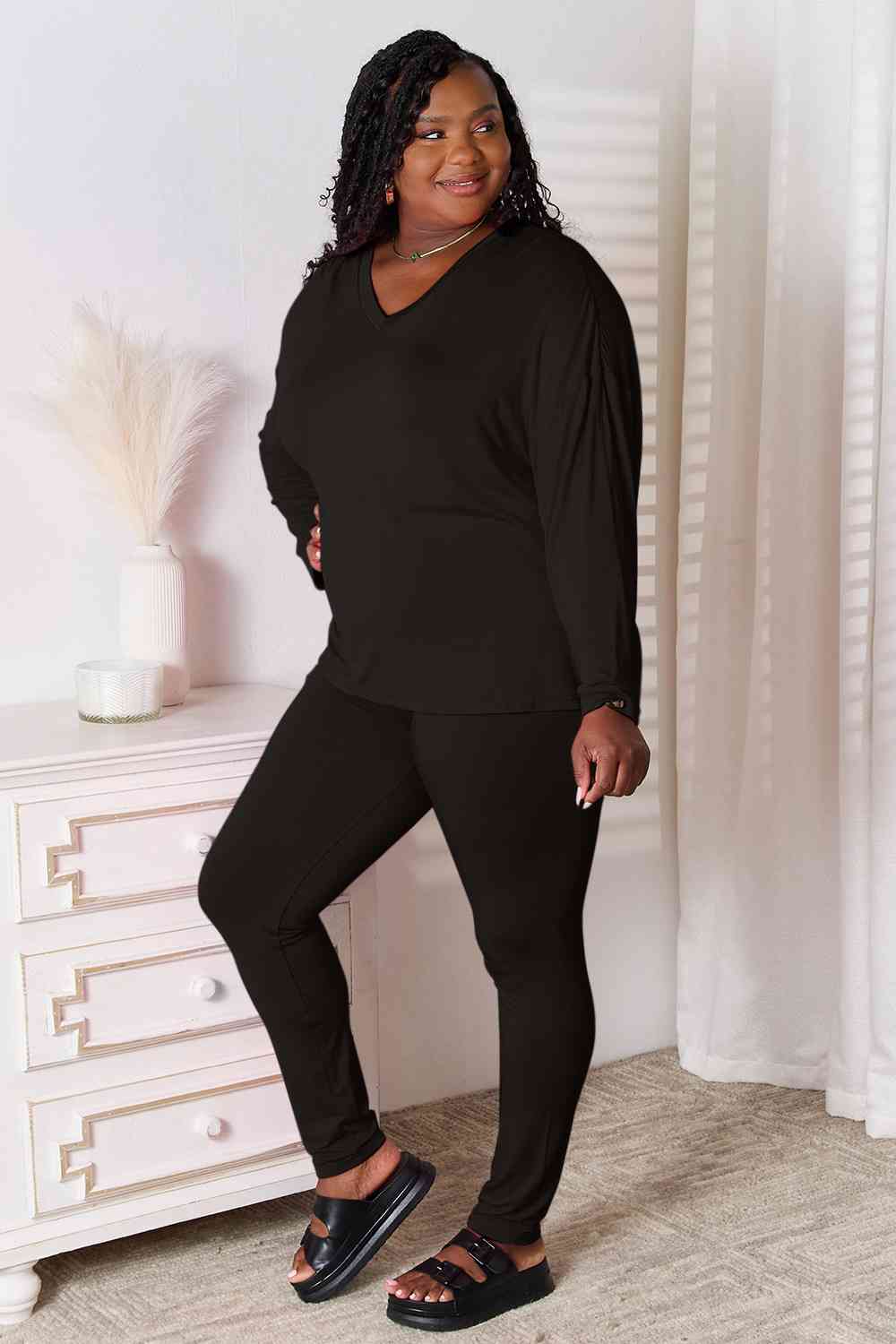 Full-Size V-Neck Soft Rayon Loungewear Set