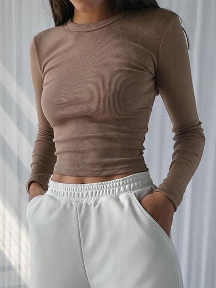 Sexy Ribbed Long Sleeve Crop Top for Women - itsshirty