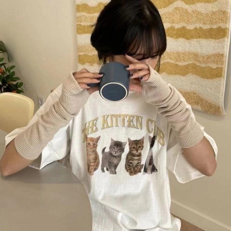 The Kitten Club Oversized Graphic T-Shirt for Women - itsshirty