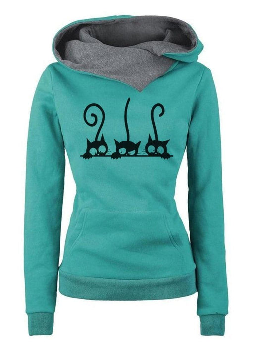 Women Autumn Winter Fashion Cat Prined Hoodie - itsshirty